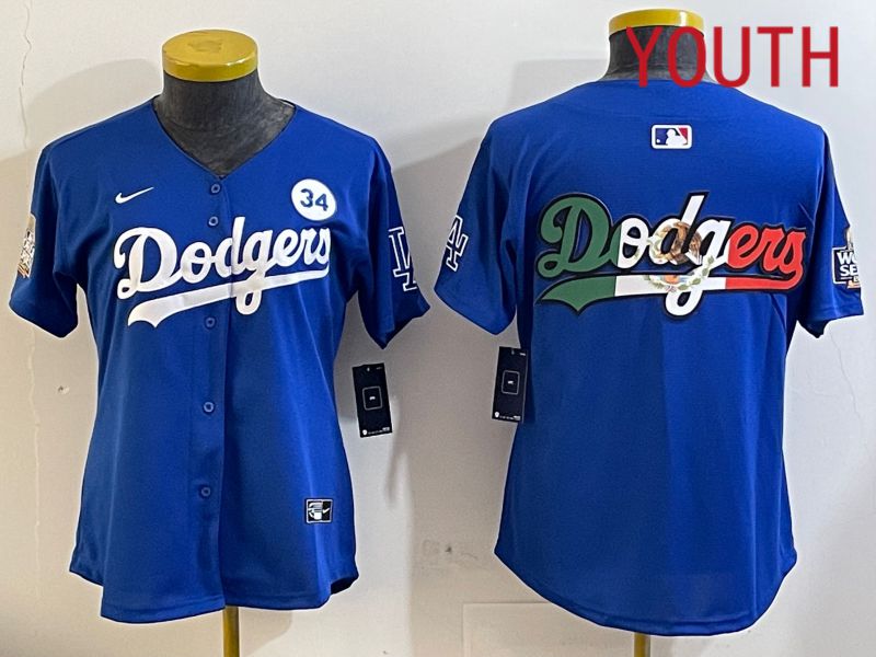 Youth Los Angeles Dodgers blank 2024 World series patch blue jersey 202411293